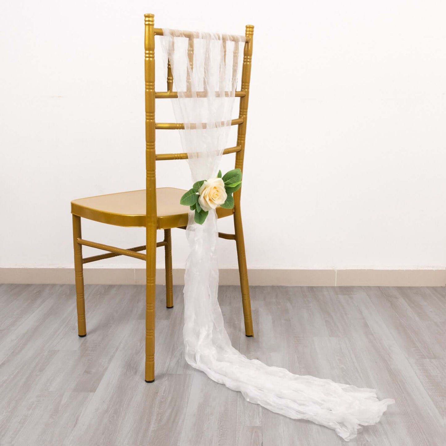 5 Pack Crinkled Organza Chair Sashes White with Shimmer Chiffon Layers - Stylish Sheer Decor for Weddings & Gatherings
