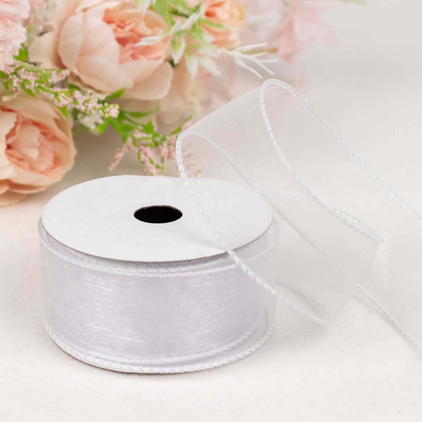 10 Yards 1.5" White Sheer Organza Wired Edge Ribbon