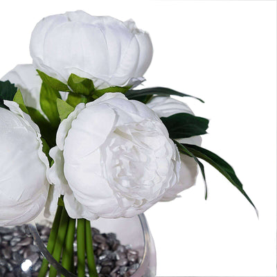 5 Flower Head White Peony Bouquet Artificial Silk Peonies Spray