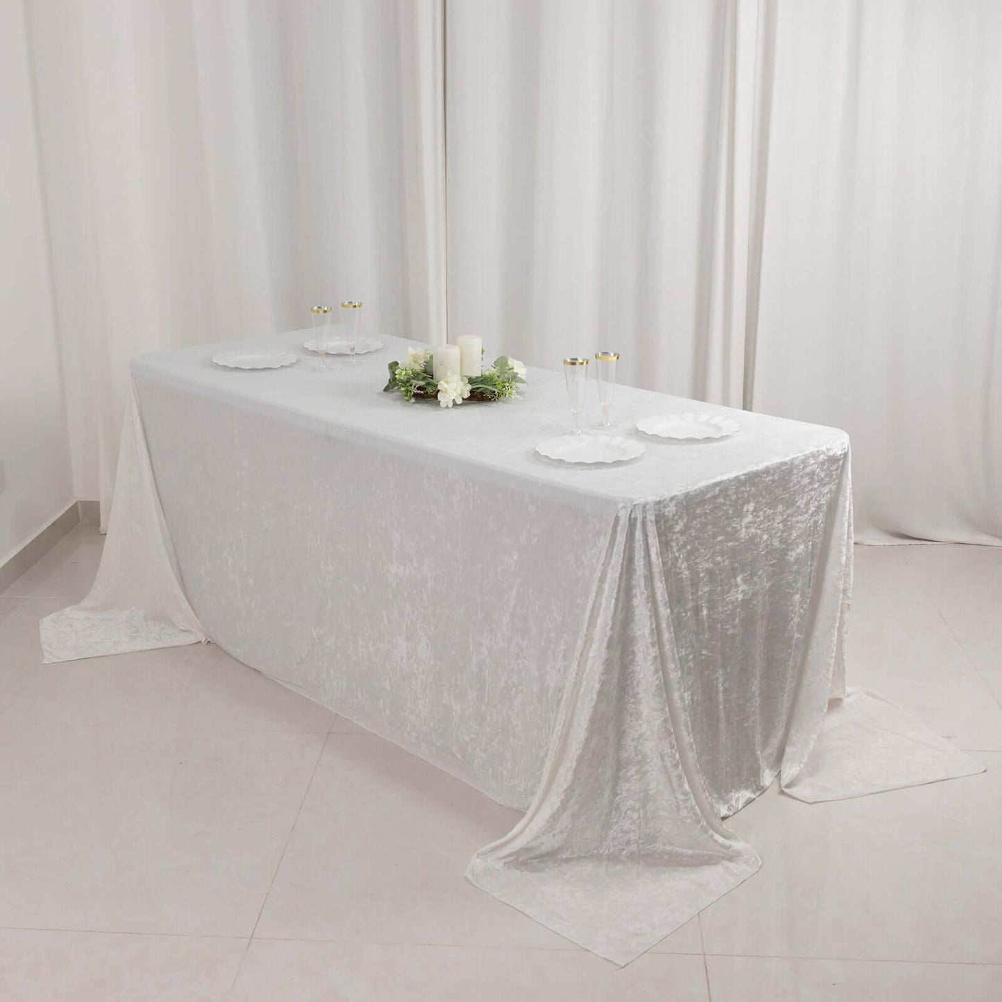 Premium Crushed Velvet 90"x132" Rectangle Tablecloth White - Reusable Soft & Graceful Seamless Table Cover