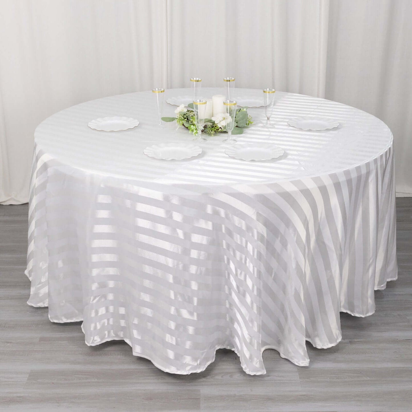 Satin Striped 120" Round Tablecloth White - Silky Smooth Seamless Wedding Decor
