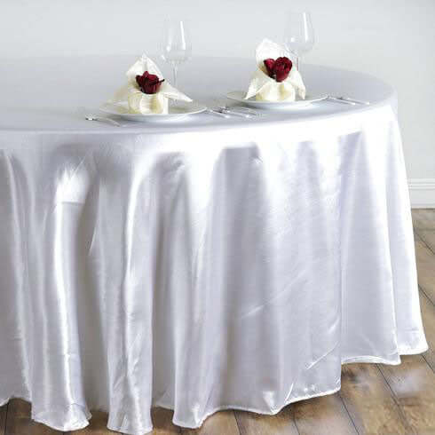 Satin 108" Round Tablecloth White - Smooth and Lustrous Table Cover for Weddings & Events