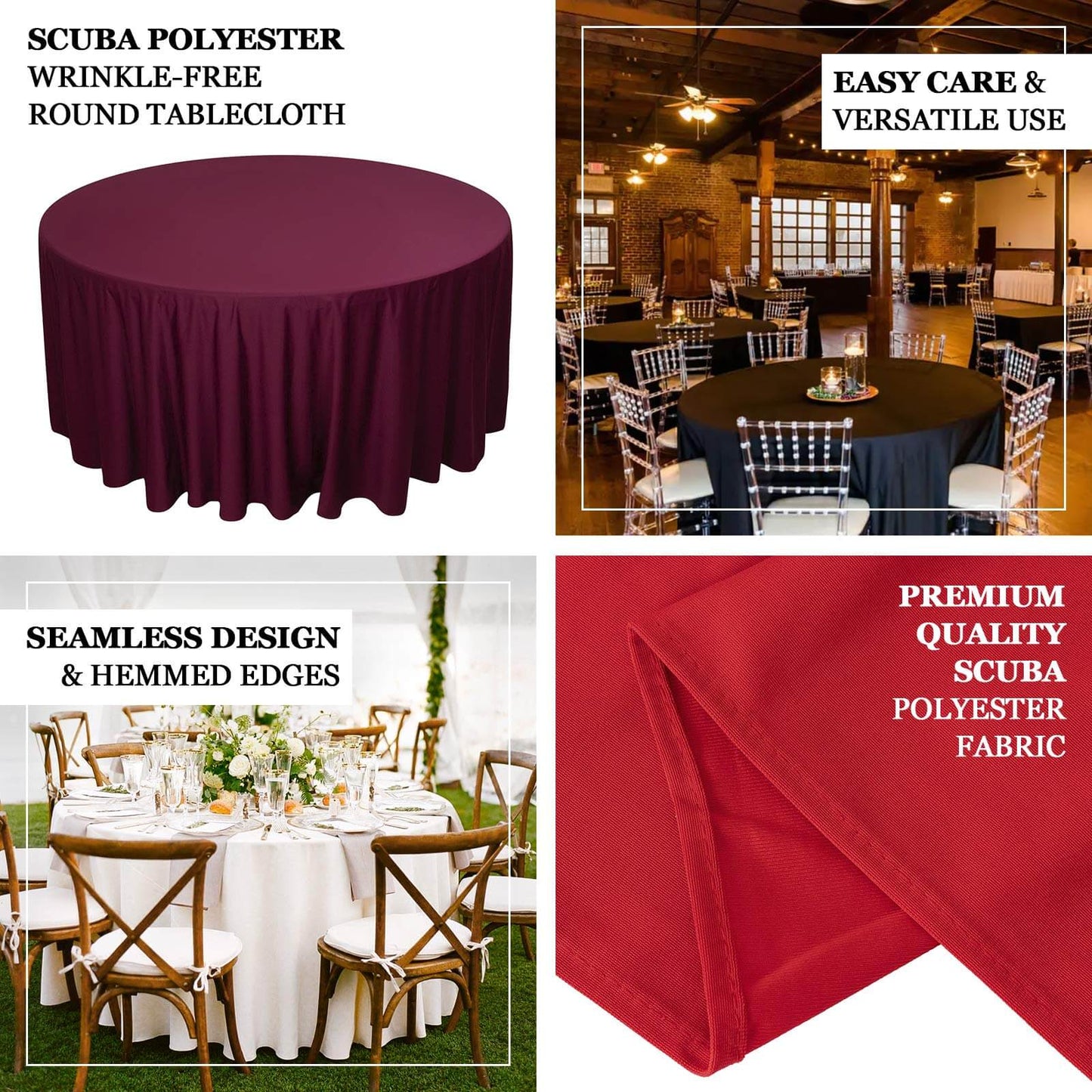 Scuba Round 108" Tablecloth White - Wrinkle Free & Stain Resistant Table Cover for Exquisite Events