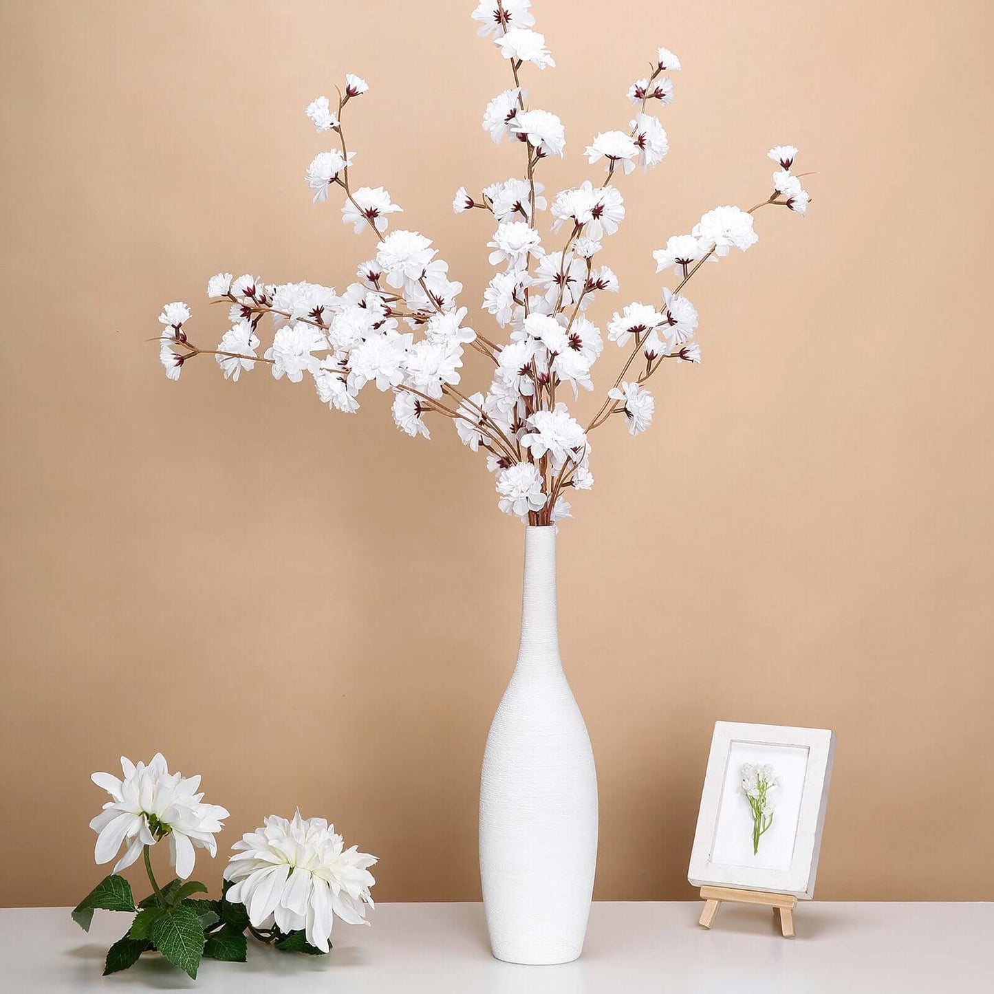 2 Branches 42" Tall White Artificial Silk Carnation Flower Stems
