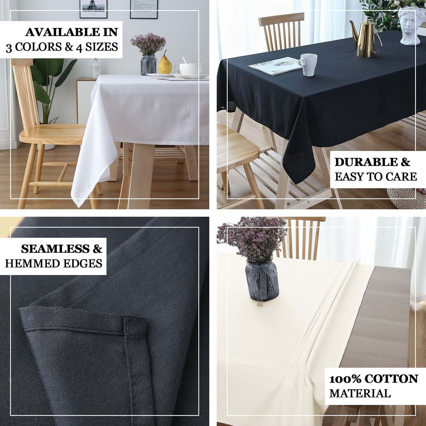 100% Cotton 60"x126" Rectangle Tablecloth White Linen - Sophisticated, Soft & Breathable Table Cover
