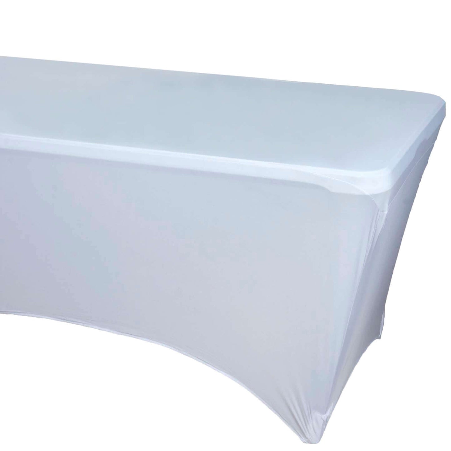 Stretch Spandex 96"x30" Rectangle Table Cover White - Durable Form-Fitting Tablecloth for Events & Presentations