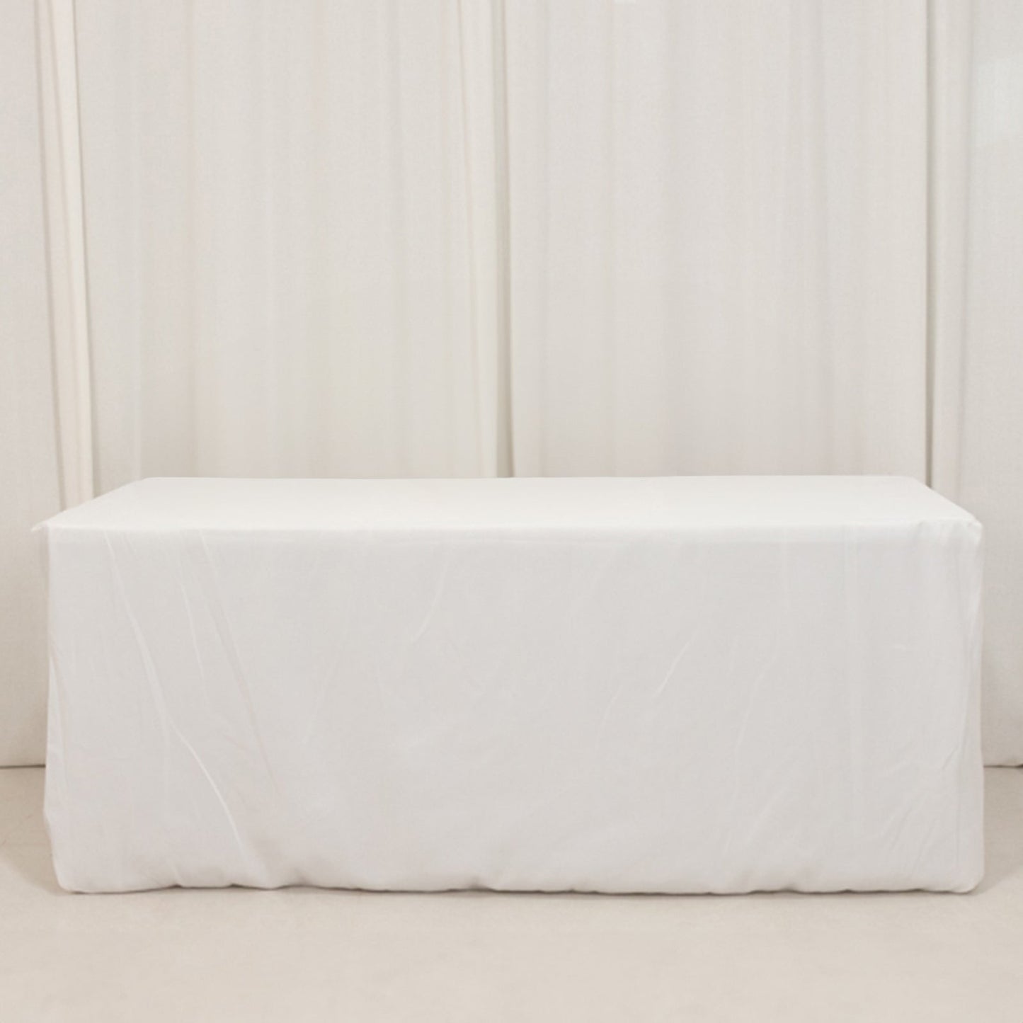 Premium Polyester 6ft Rectangle Tablecloth White Durable Fitted 220GSM Table Cover for Trade Shows & Events