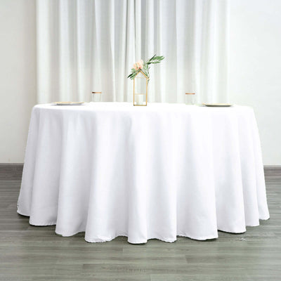 Polyester 120" Round Tablecloth White - Seamless Wrinkle-Resistant Design for Weddings