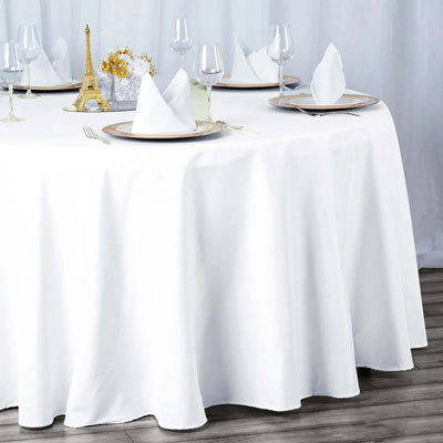 Premium Polyester 132" Round Tablecloth White - Seamless 220GSM Wrinkle-Resistant Design for Upscale Occasions