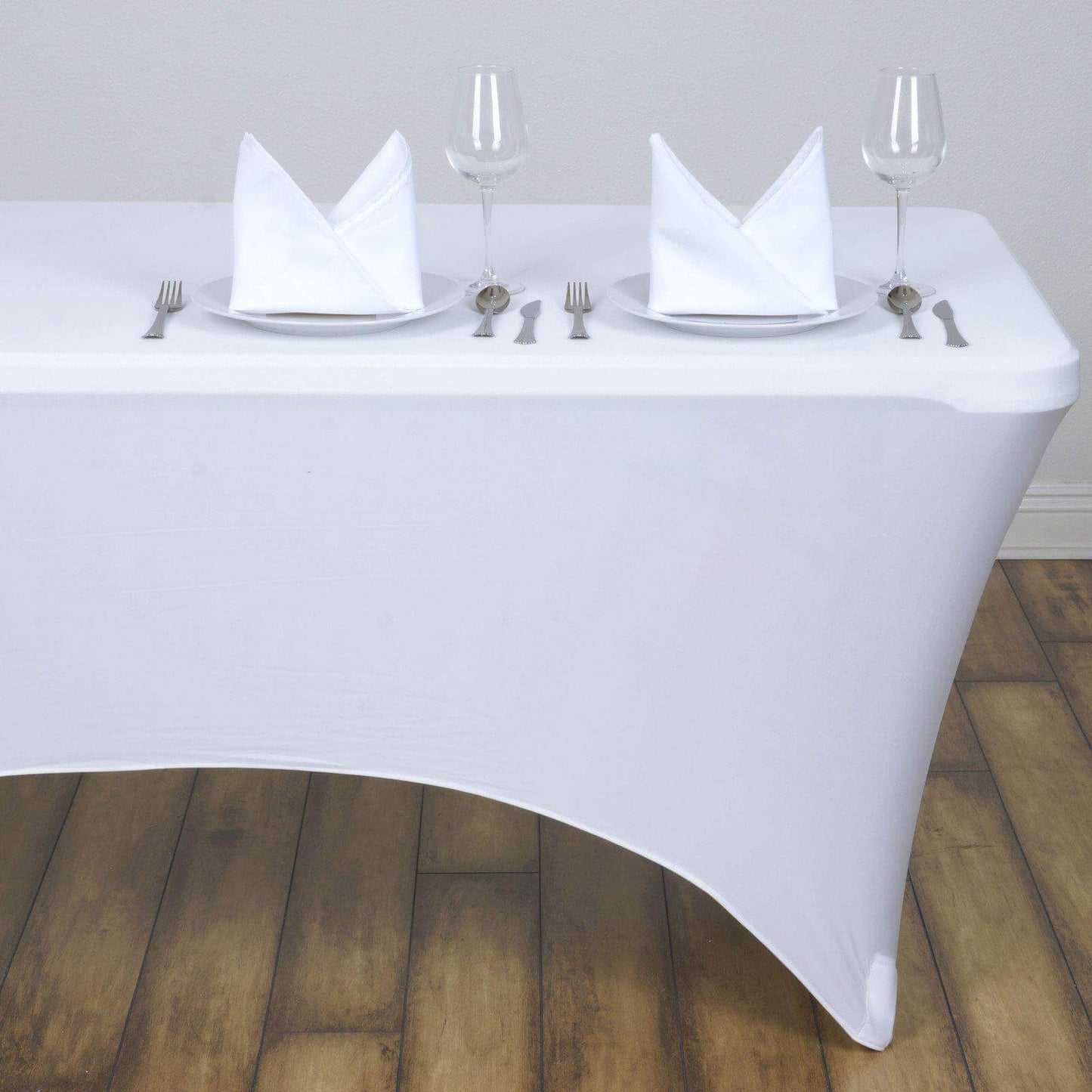 Stretch Spandex 48"x30" Rectangle Tablecloth White - Durable Form-Fitting Table Cover for Events & Presentations