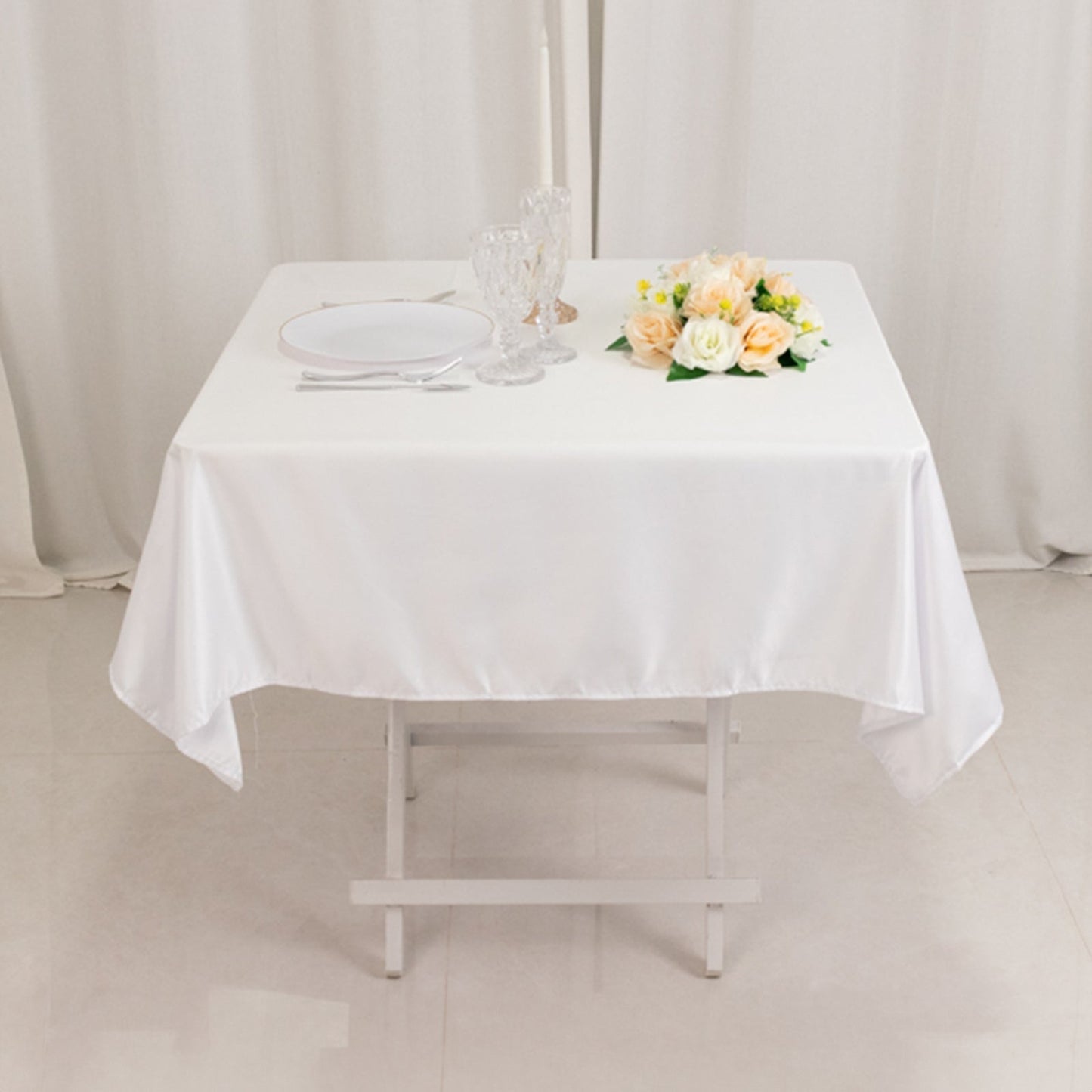 Lamour Satin 54"x54" Square Tablecloth White - Durable & Silk-Like Table Cover for Weddings & Parties