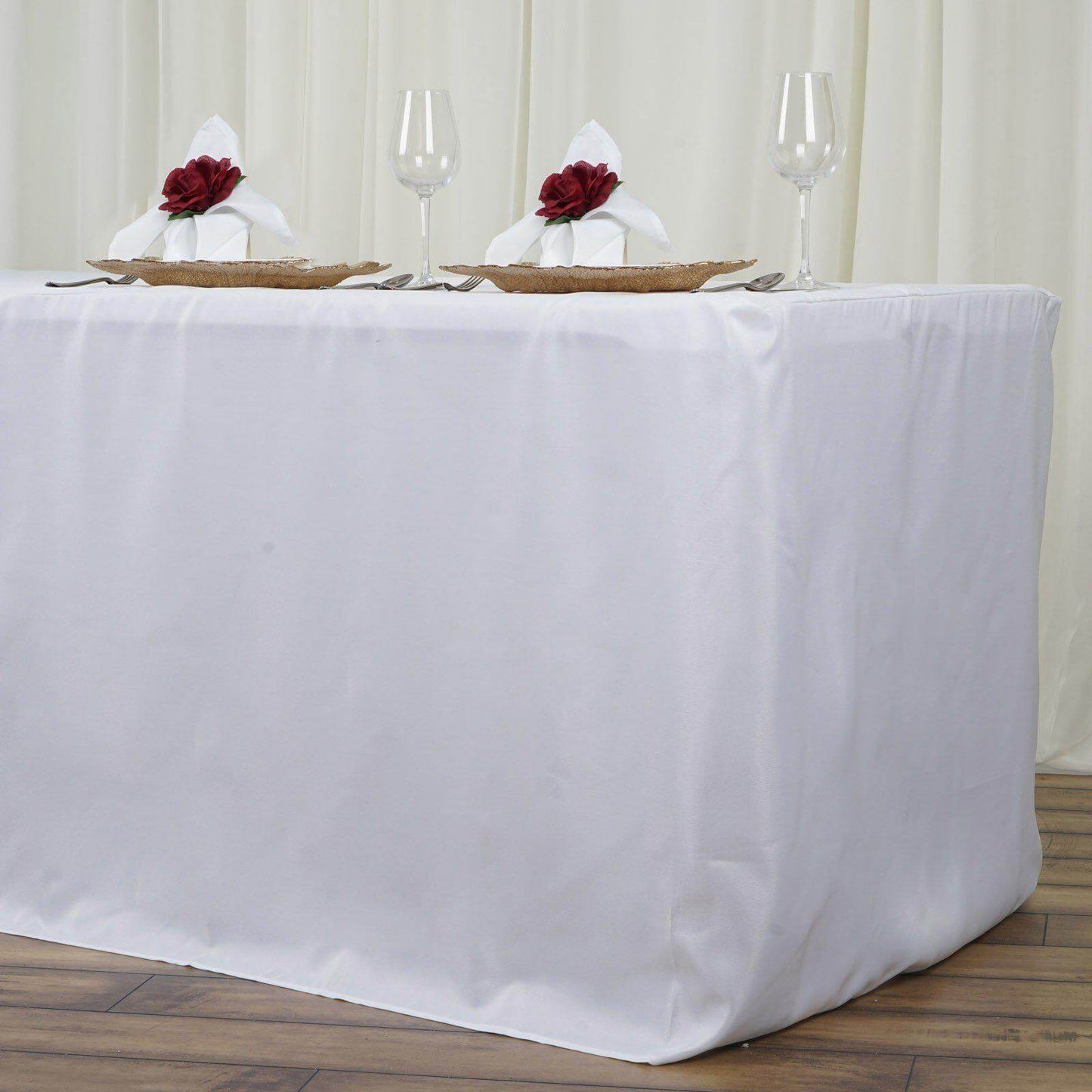 Fitted Polyester 96"x30" Rectangle Tablecloth White - Durable and Easy to Maintain Table Cover for Trade Shows, Catering & Events