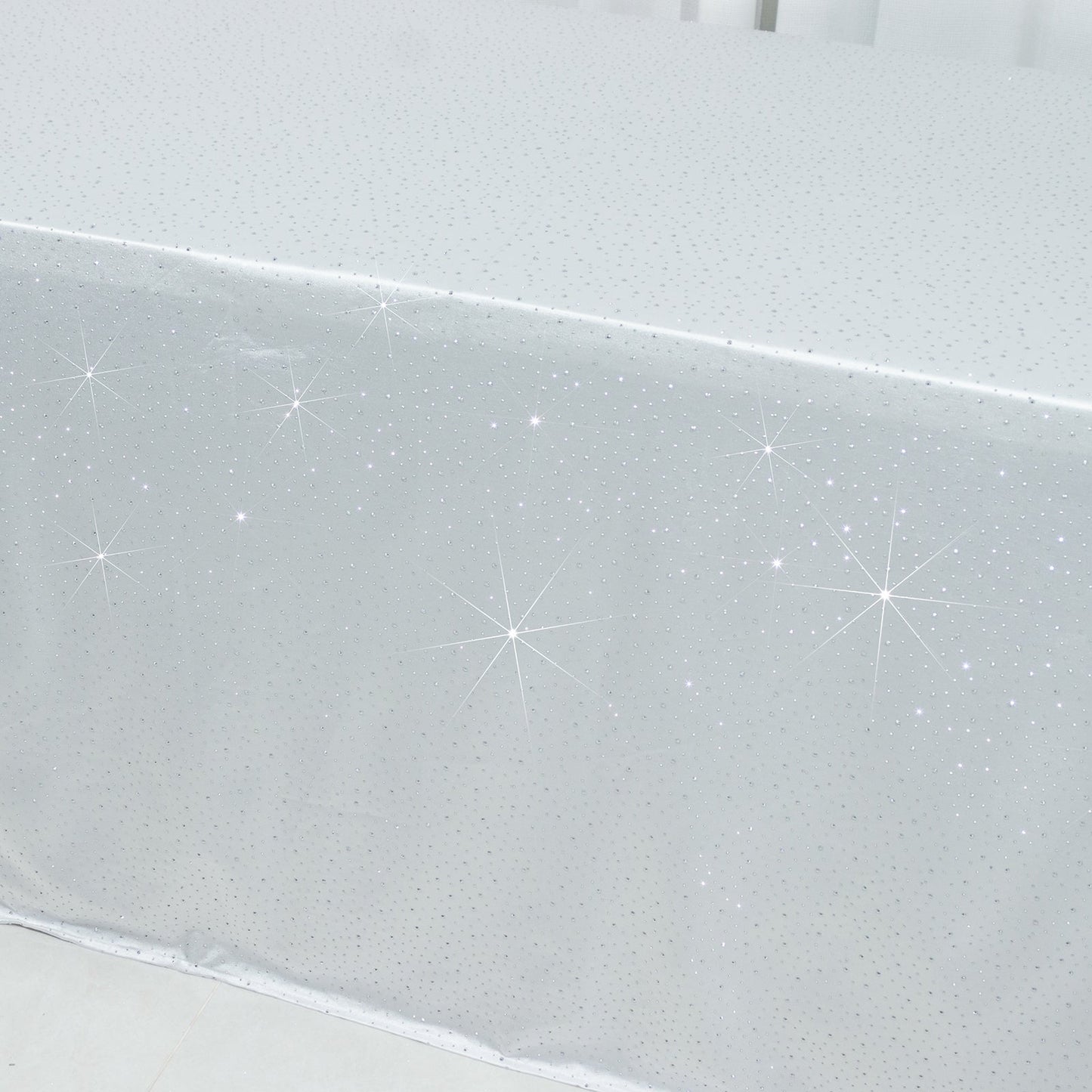 Scuba Rectangular Tablecloth 90"Ã—156" White with Rhinestone Accents â€“ Seamless, Wrinkle-Free, Stain-Resistant Event Linen
