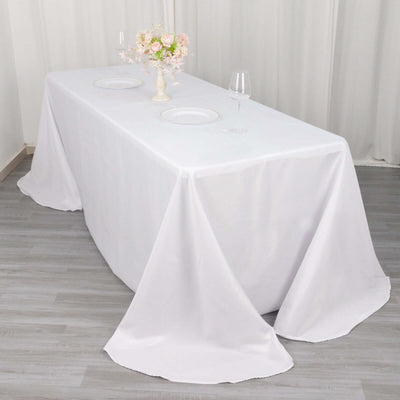Polyester 90"x132" Rectangle Tablecloth White - Rounded Corners and Seamless Design for Sophisticated Gatherings