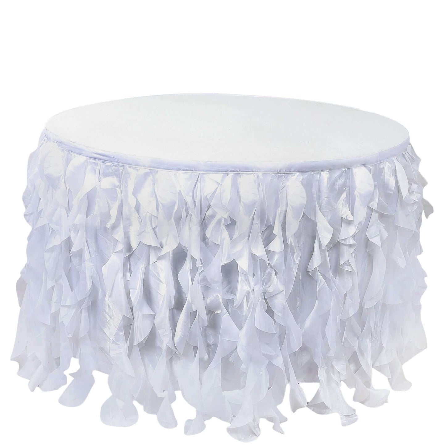 Taffeta 17ft Table Skirt White Cascading Curly Willow Style for Weddings & Banquets