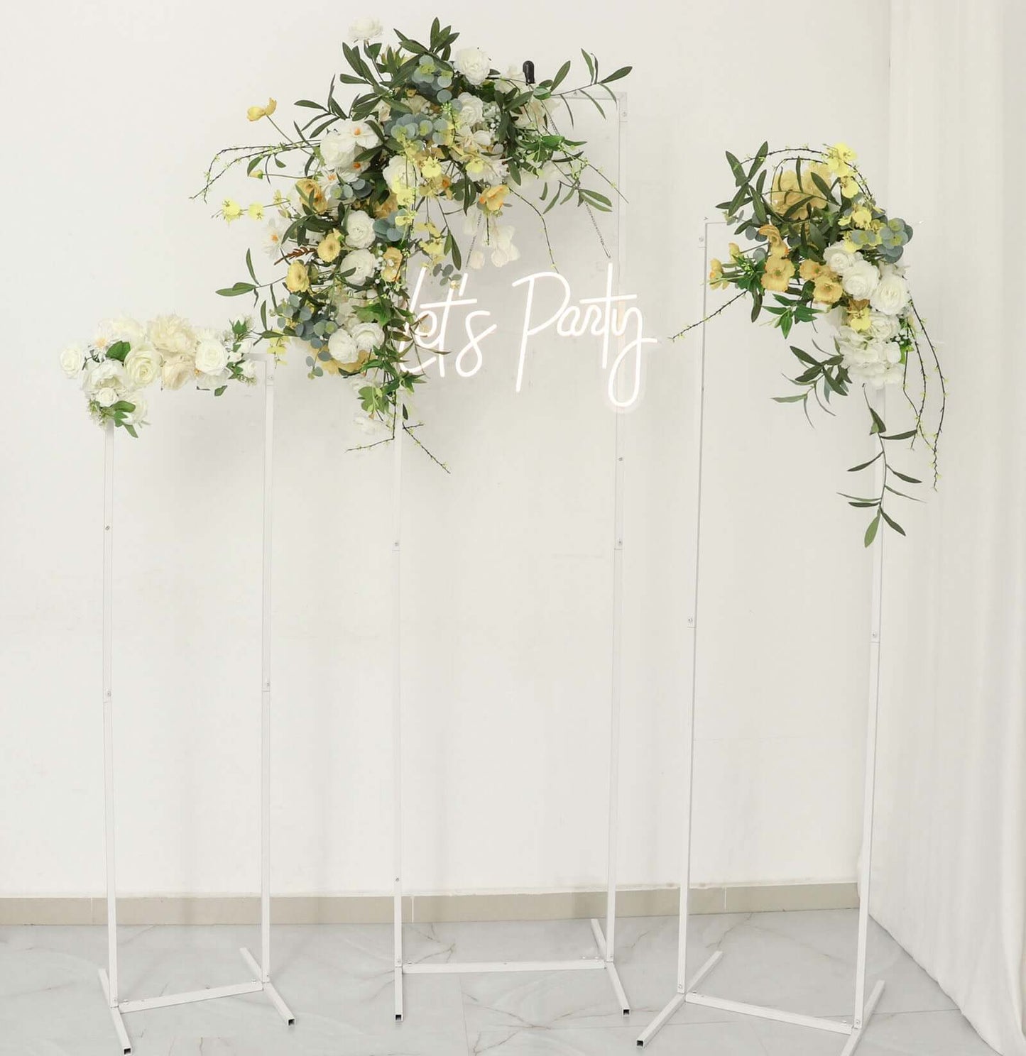 Set of 4 Wedding Arches Slim White Metal Rectangular Design Backdrop Stands - Floral Display Frames 3.6ft-6.5ft