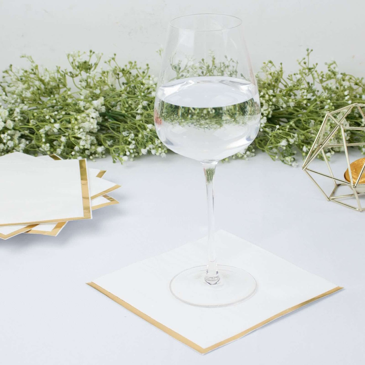 50-Pack Paper Beverage Napkins with Gold Foil Edge White - Disposable 2 Ply Cocktail Napkins for Events 6.5"x6.5"