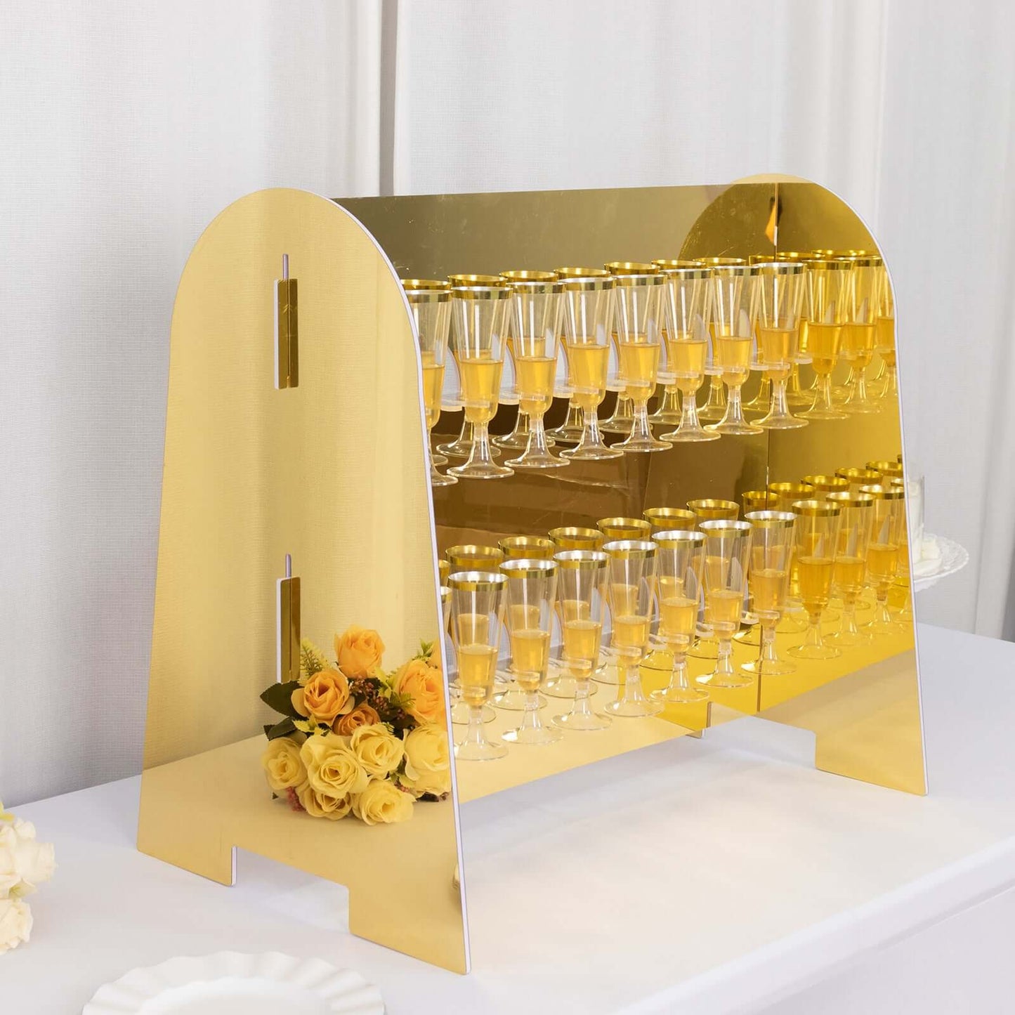2-Tier Champagne Glass Holder Display Stand Table Top in Gold Mirror Finish - Modern Stemware Rack Cocktail Drink Holder with 18 Hooks for Events & DIY Bars 25"