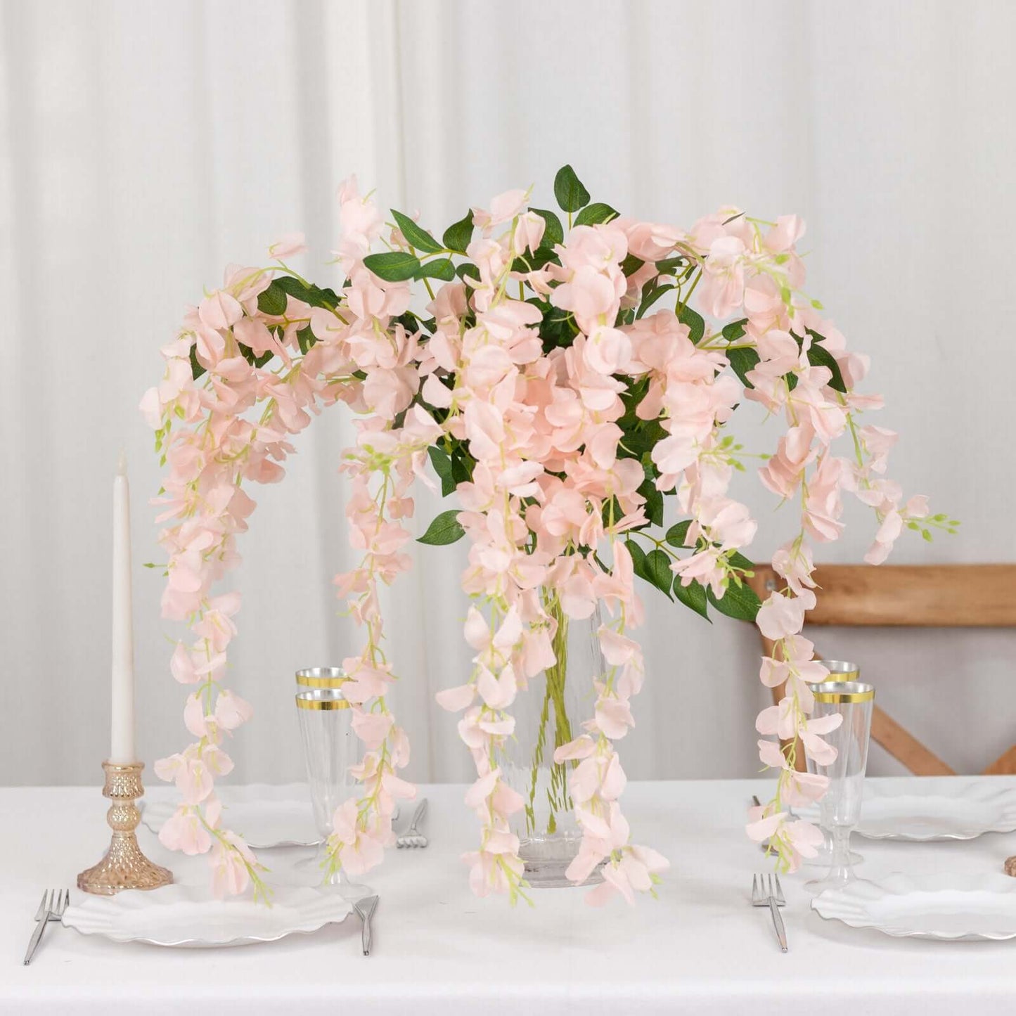 5 Pack 44" Silk Hanging Wisteria Flower Garland Vines in Blush, 3 Strands in 1 Bush