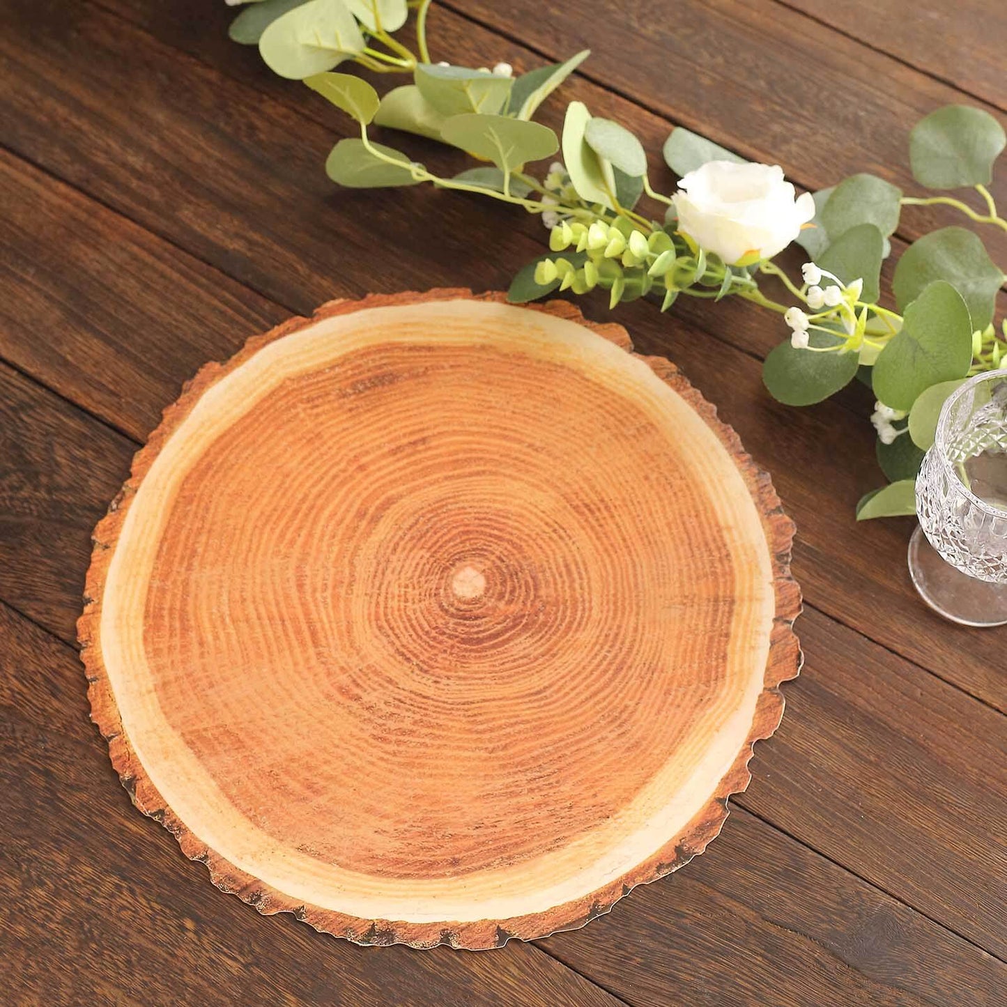 6-Pack Disposable Table Placemats in Natural Wood Slice Print - 700GSM Cardboard Placemats for Boho Farmhouse Decor 13"