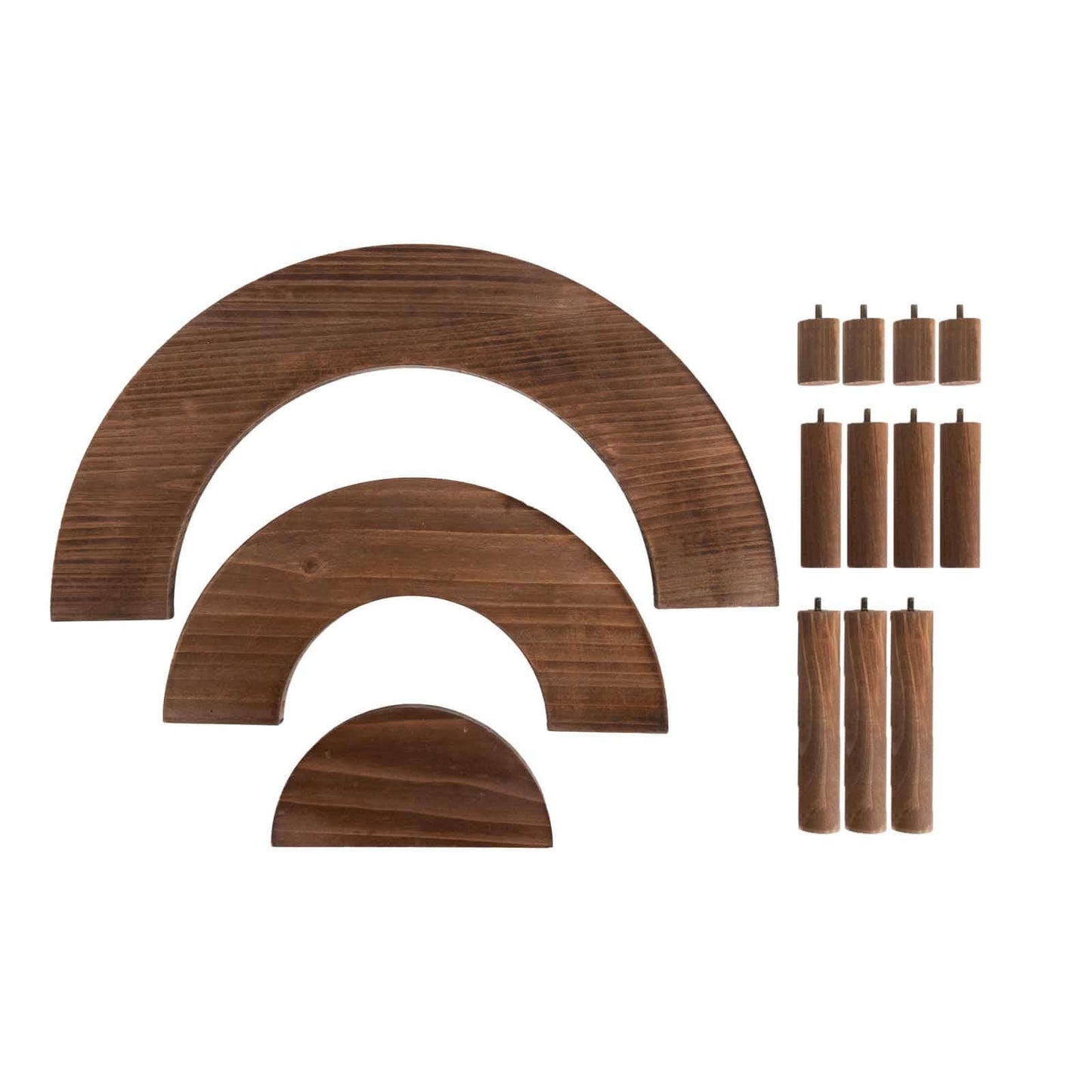 Set of 3 Wooden Dessert Pedestals Rustic Brown 3-Tier Semicircle Design - Half Moon Cupcake Display Risers 7", 13", 18"