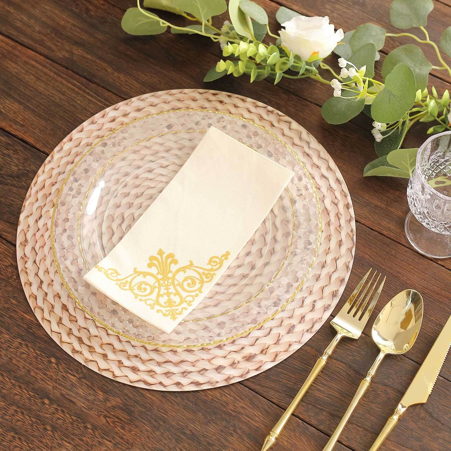 6-Pack Disposable Table Placemats in Wheat with Woven Rattan Print - 700GSM Cardboard Placemats for Rustic Themes & Outdoor Events 13"