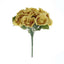 12" Gold Artificial Velvet-Like Fabric Rose Flower Bouquet Bush