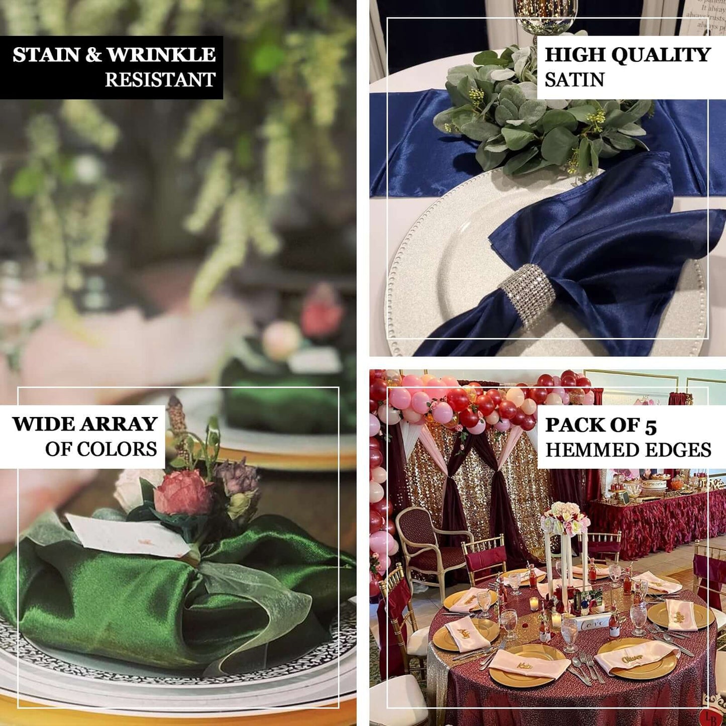 5 Pack Satin 20"x20" Napkins Yellow - Luxurious Shine & Smooth Dinner Napkins