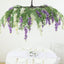 55" Cream Purple Artificial Silk Wisteria Vine Round Hanging Canopy, Draping Garland Flower Chandelier With Interchangeable Branches
