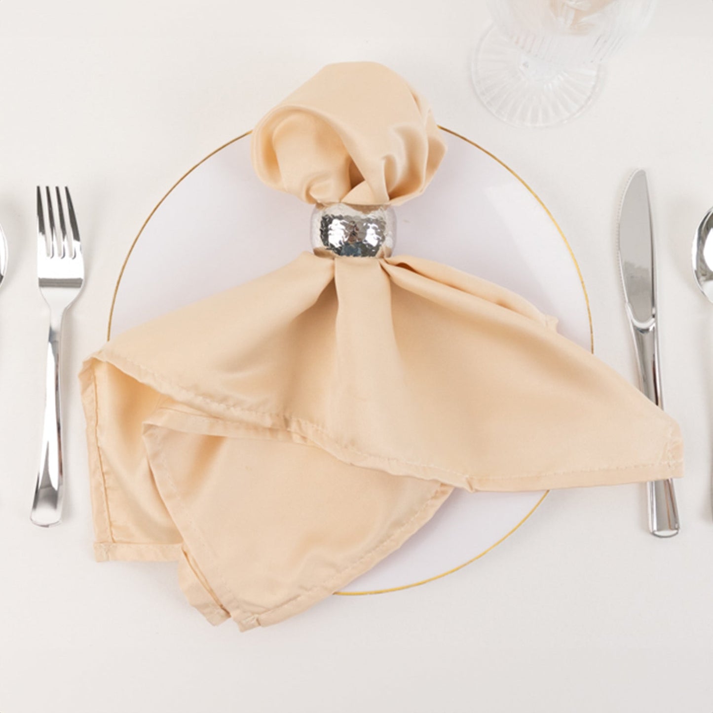 5 Pack Lamour Satin 20"x20" Napkins Beige - Soft Matte Finish Dinner Napkins