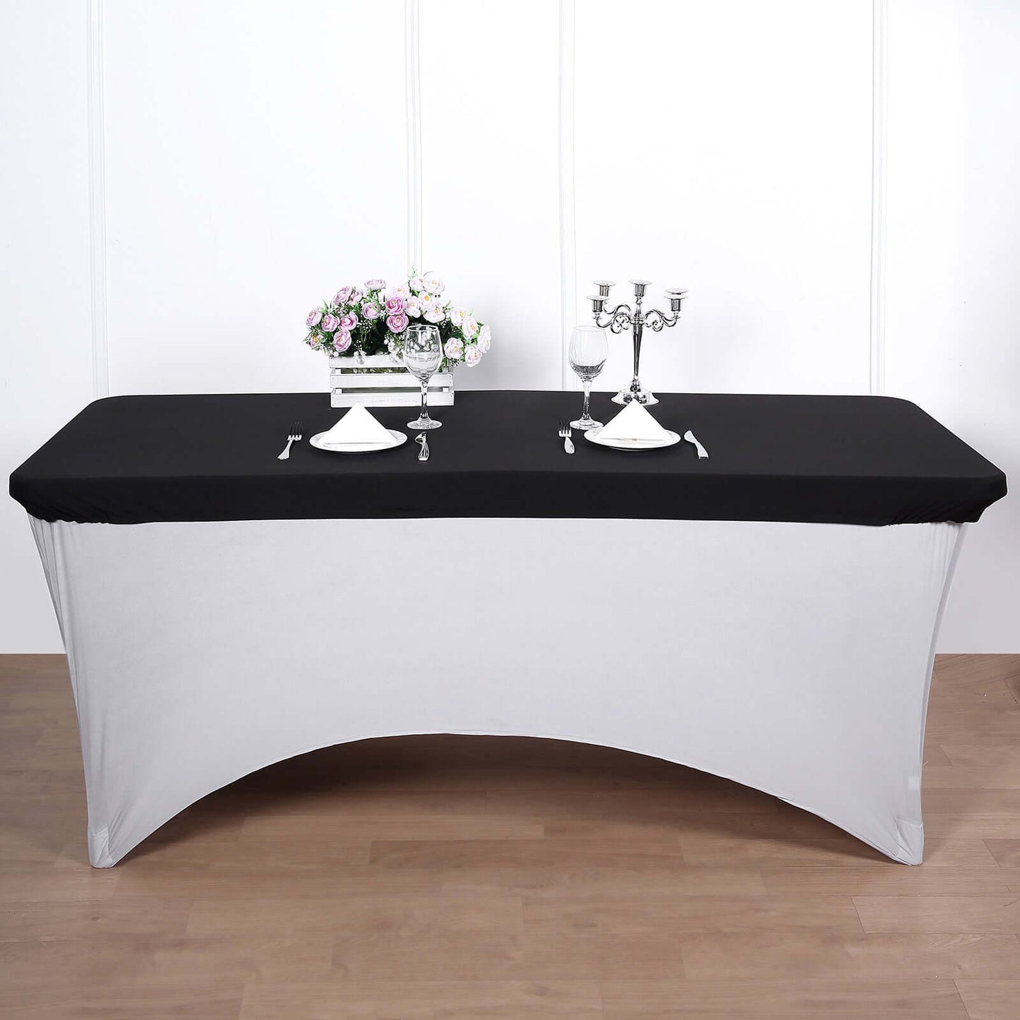 Stretch Spandex 72"x30" Rectangle Tablecloth Top Cover Black - Durable Fitted Table Topper Cap