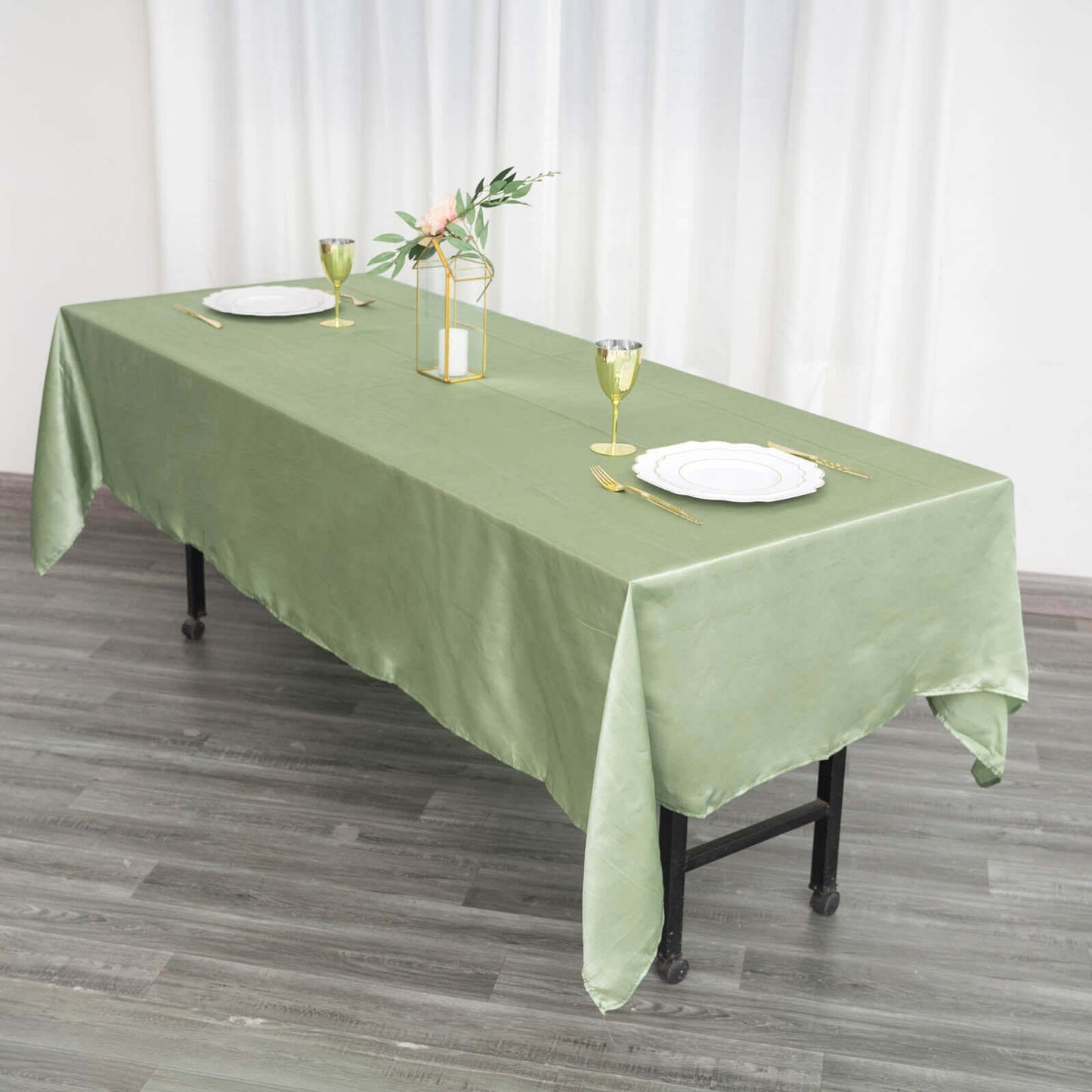 Satin Rectangular 60"x102" Tablecloth Sage Green - Smooth and Lustrous Table Cover