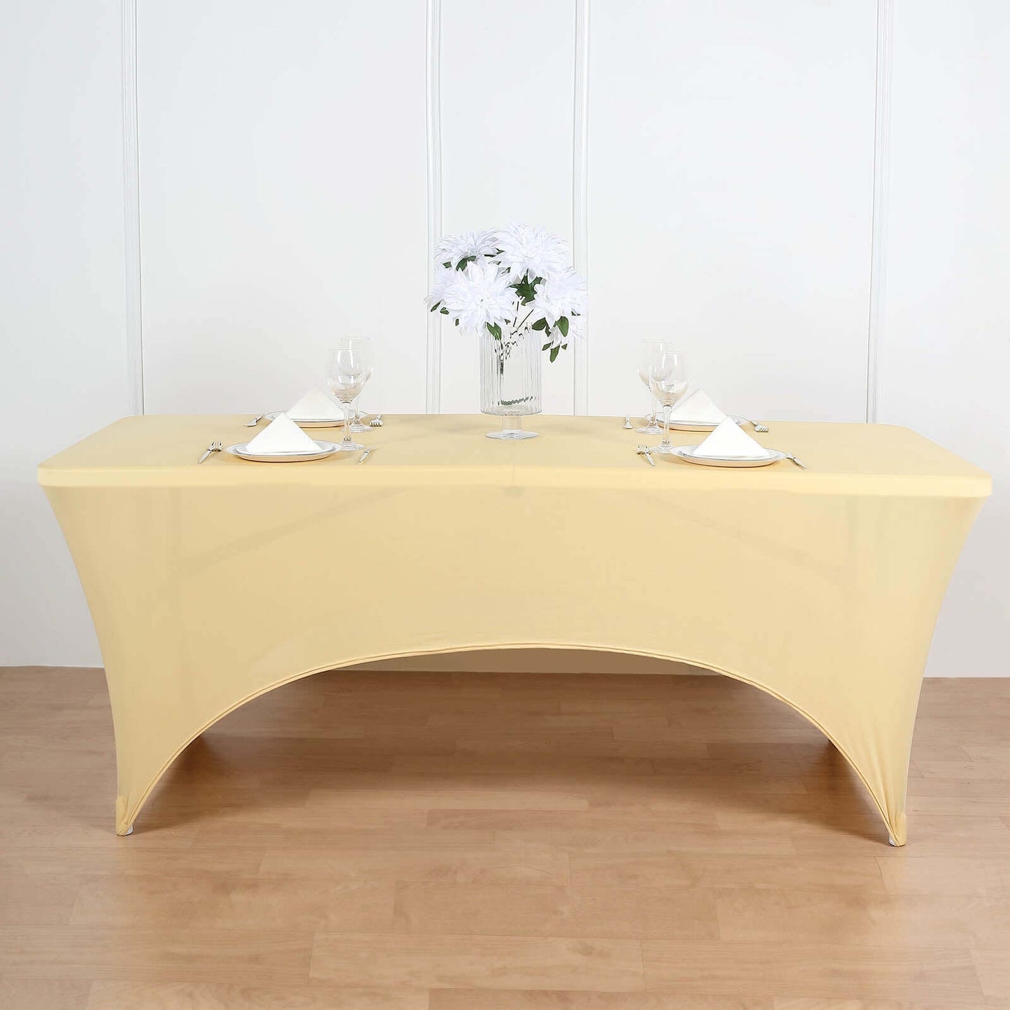 Stretch Spandex 6ft Rectangle Tablecloth Champagne - Durable Form-Fitting Table Cover