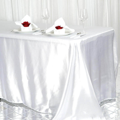 Satin Rectangular 90"x156" Tablecloth White - Seamless Stylish Table Cover for Wedding & Event Decoration