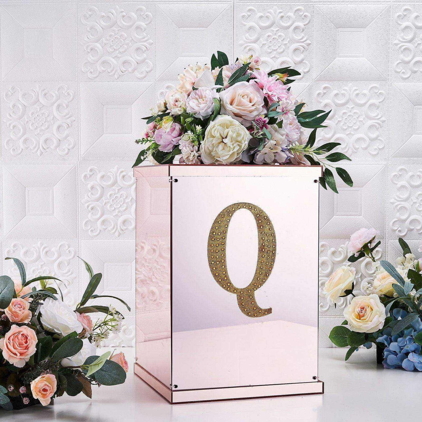 Decorative Rhinestone Alphabet "Q" Letter Stickers, Glitter Adhesive Craft Letters Gold DIY Sparkle Embellishments 8"