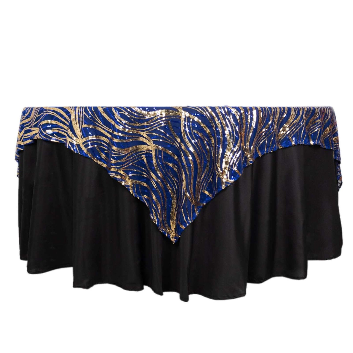 Mesh 72"x72" Table Overlay Square Tablecloth Royal Blue - Wave Embroidered Sequins Table Topper