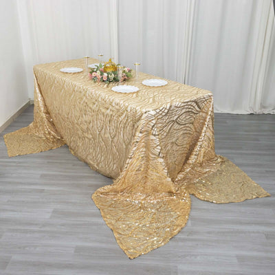 Mesh 90"x156" Rectangle Tablecloth Champagne - Wave Sequin Embroidered Table Cover