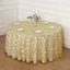 Tulle 120" Round Tablecloth Gold - Seamless Sequin Leaf Embroidered Design for Sophisticated Occasions