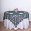 Tulle 72"x72" Table Overlay Square Tablecloth Hunter Emerald Green - Sequin Leaf Embroidered Table Topper