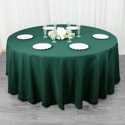 Premium Polyester 108" Round Tablecloth Hunter Emerald Green - Wrinkle-Resistant 220GSM Table Cover