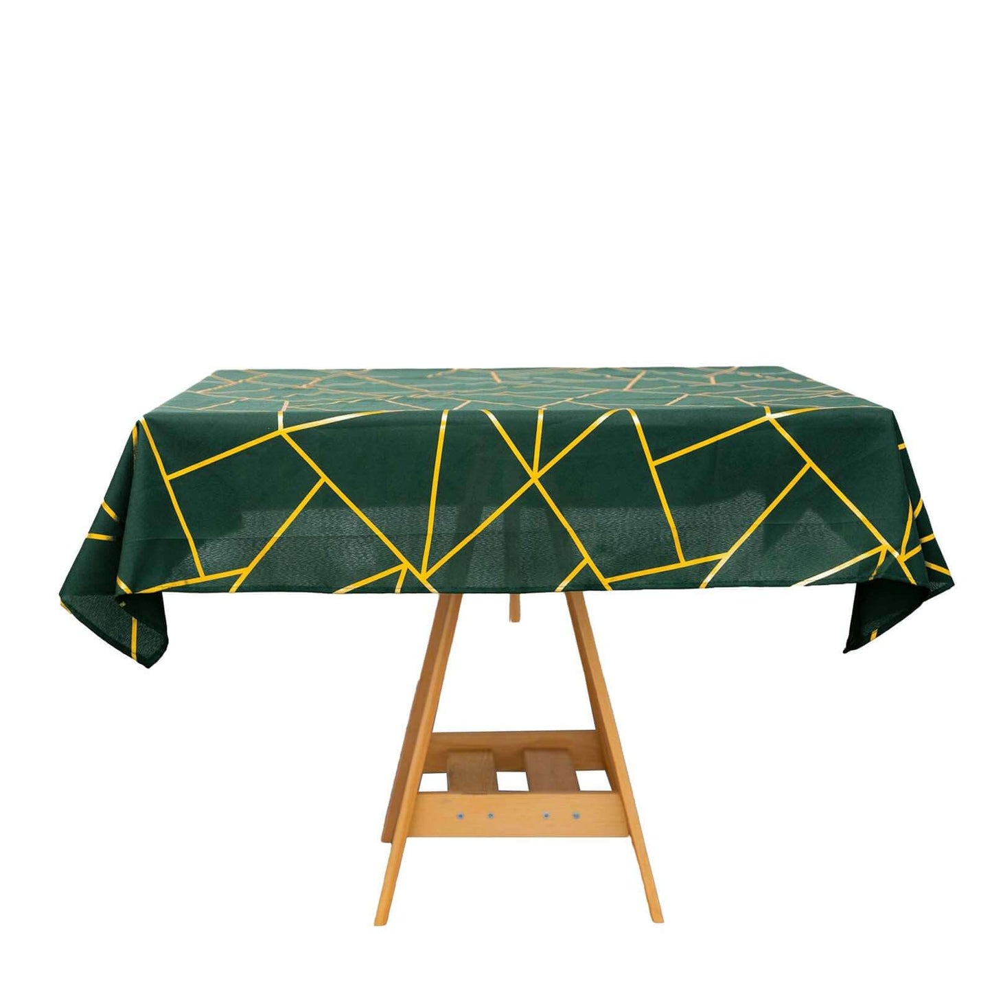 Polyester 54"x54" Square Tablecloth Hunter Emerald Green with Gold Foil Geometric Pattern - Wrinkle-Resistant & Durable Table Cover