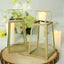 2-Pack Metal Candle Lanterns Trapezoid Geometric Design Gold - Hanging Terrariums Table Centerpieces for Indoor/Outdoor 6"