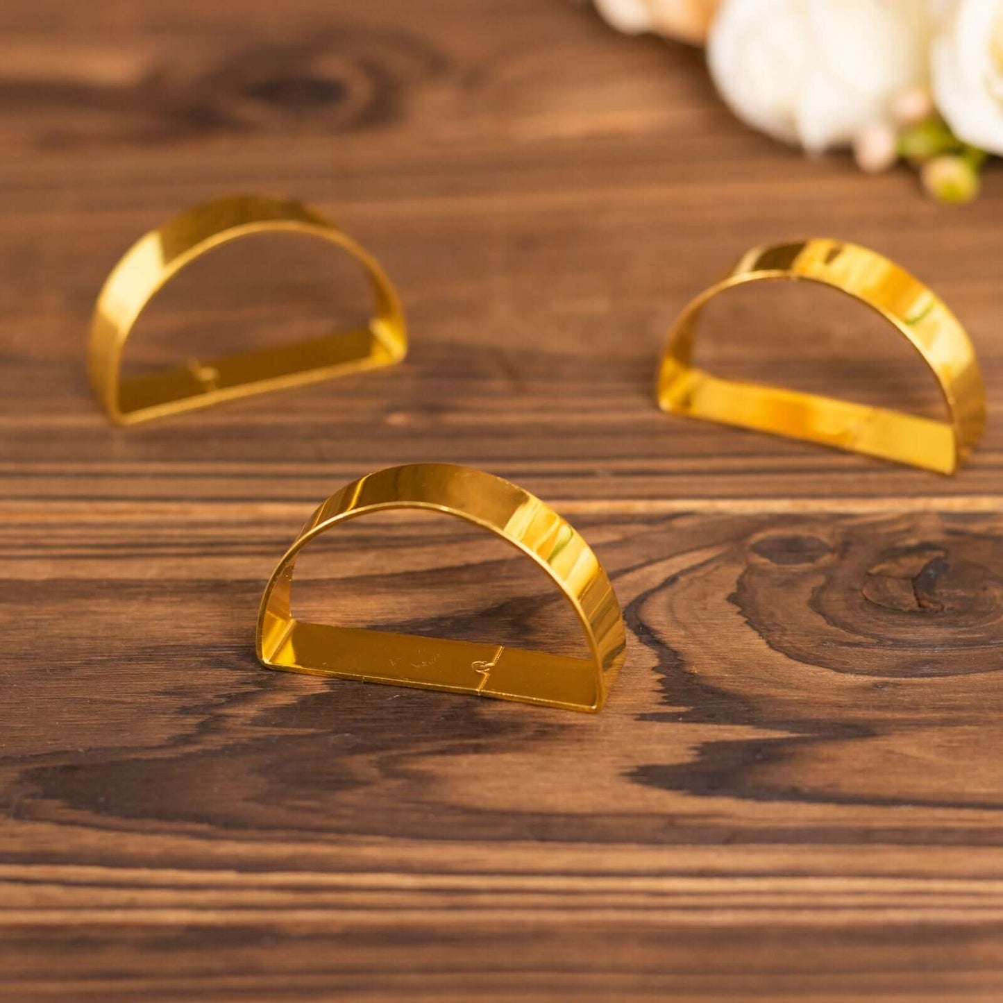 4 Pack 2" Shiny Gold Metal Semicircle Napkin Rings, D-Shaped Serviette Buckle Napkin Holders