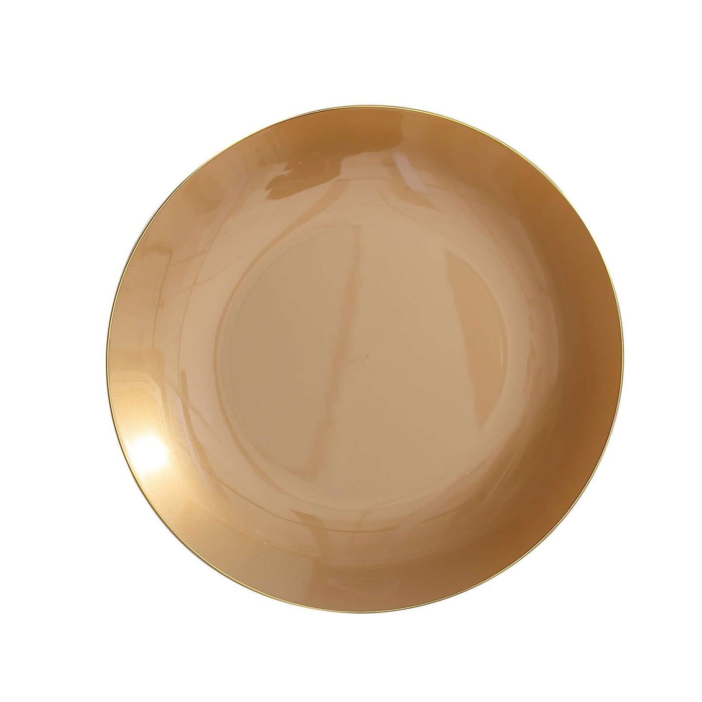 10-Pack Plastic 10" Round Dinner Plates in Gold with Gold Rim - Glossy Disposable Party Plates