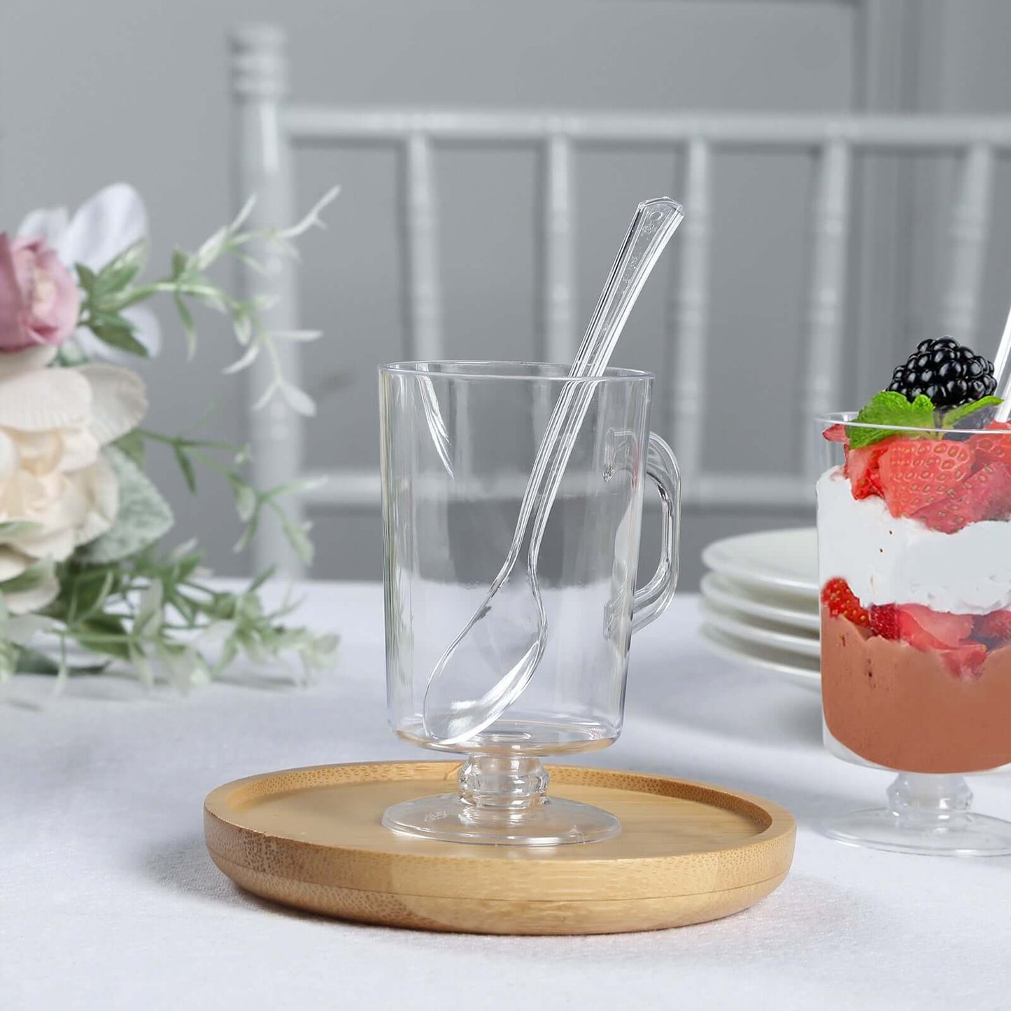 24-Pack Plastic Mini Coffee Cups Clear with Spoons - Ideal for Espresso 2oz