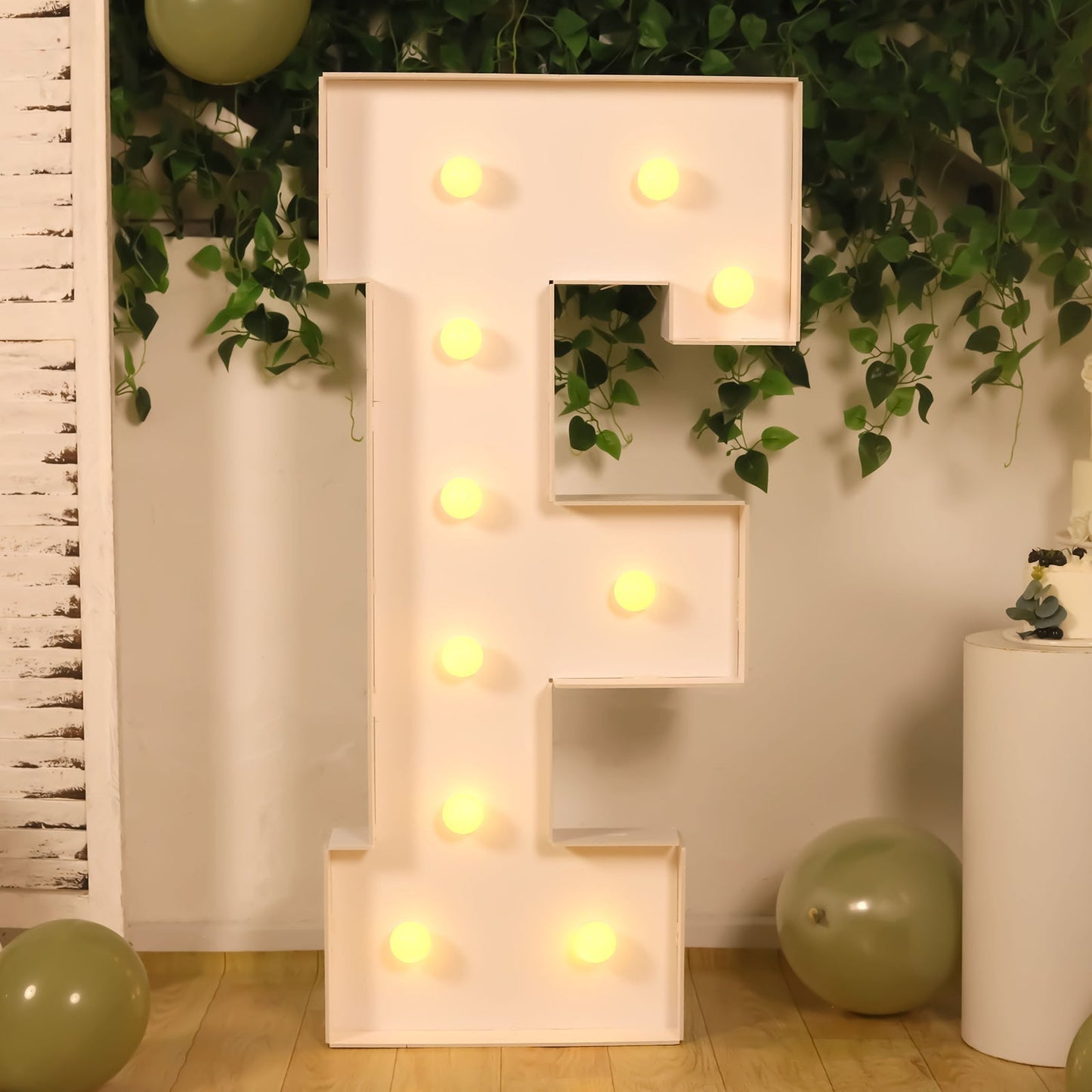Giant LED Marquee Light Up Letter "F", White 4ft Pre-Cut Foam Board with 10 Warm White Battery Operated LEDs, Glue Gun and Sticks
