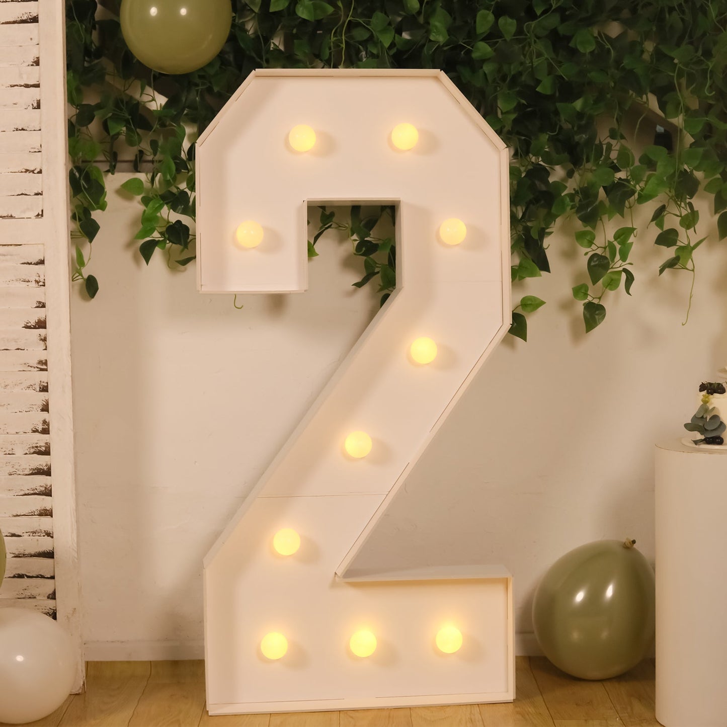 Giant LED Marquee Light Up Number "2", White 4ft Pre-Cut Foam Board with 10 Warm White Battery Operated LEDs, Glue Gun and Sticks