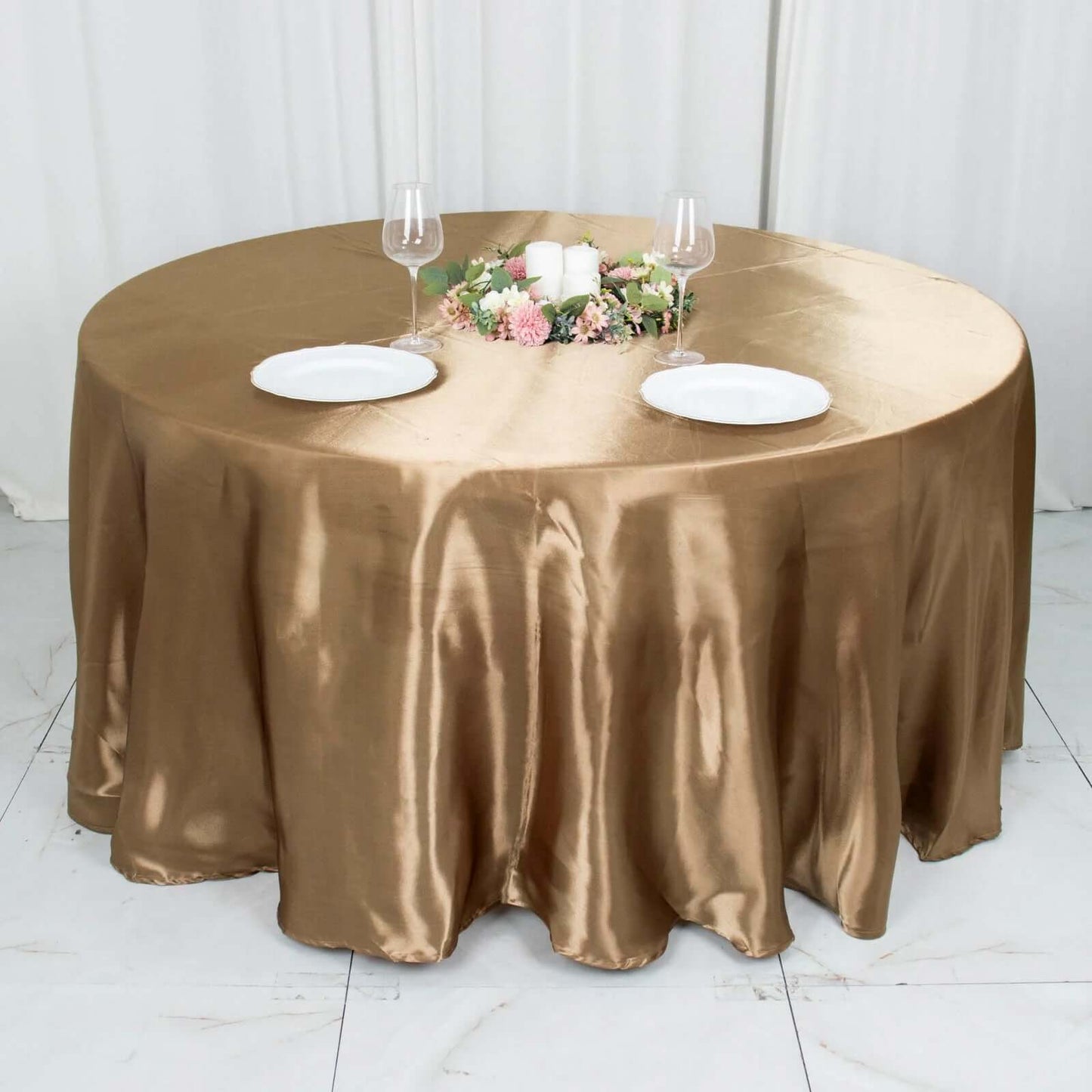 Satin 120" Round Tablecloth Taupe - Stylish Seamless Table Cover