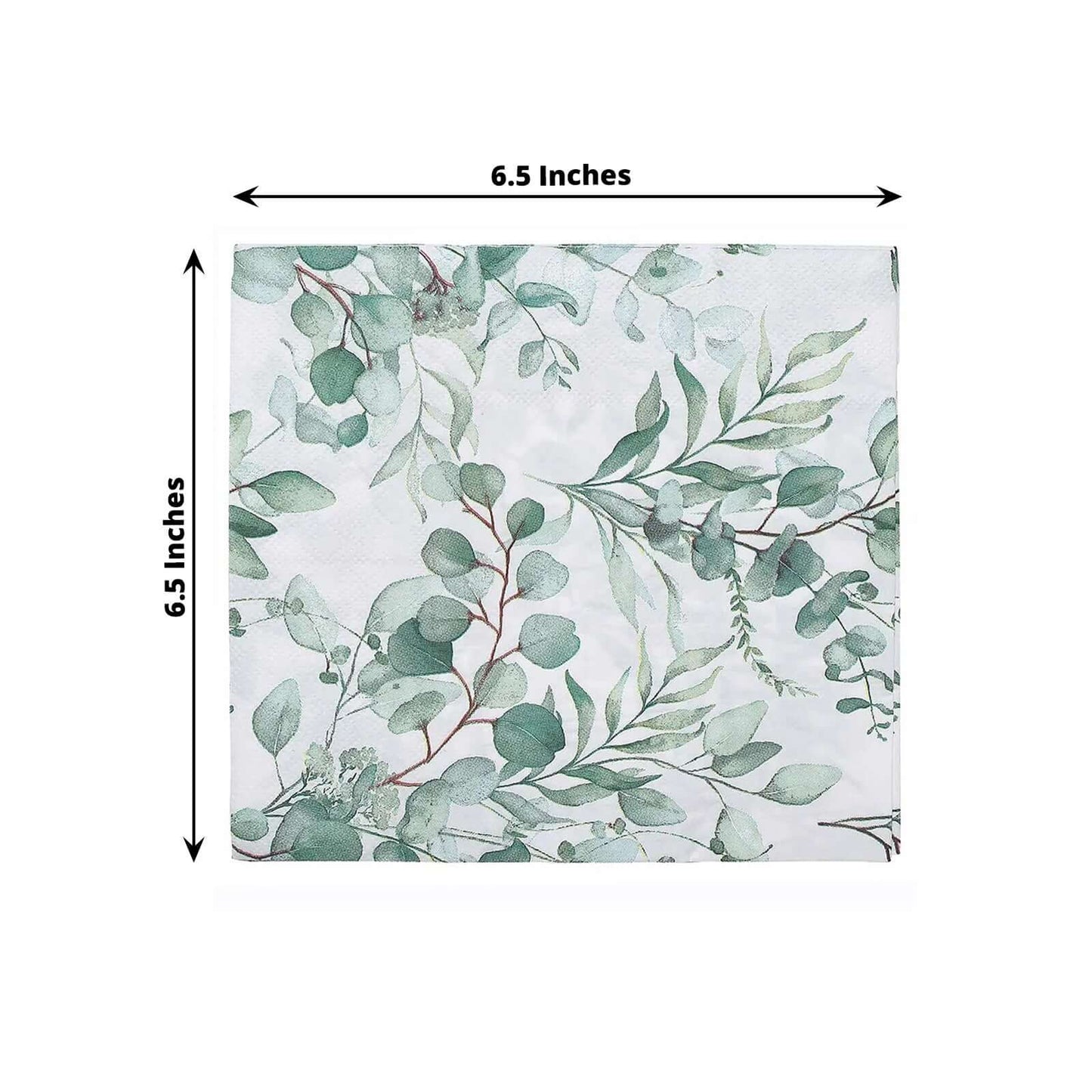 20-Pack Paper Beverage Napkins with Green Foliage Eucalyptus Leaves Design - 2 Ply Soft 18GSM Boho Wedding Napkins 6.5"x6.5"