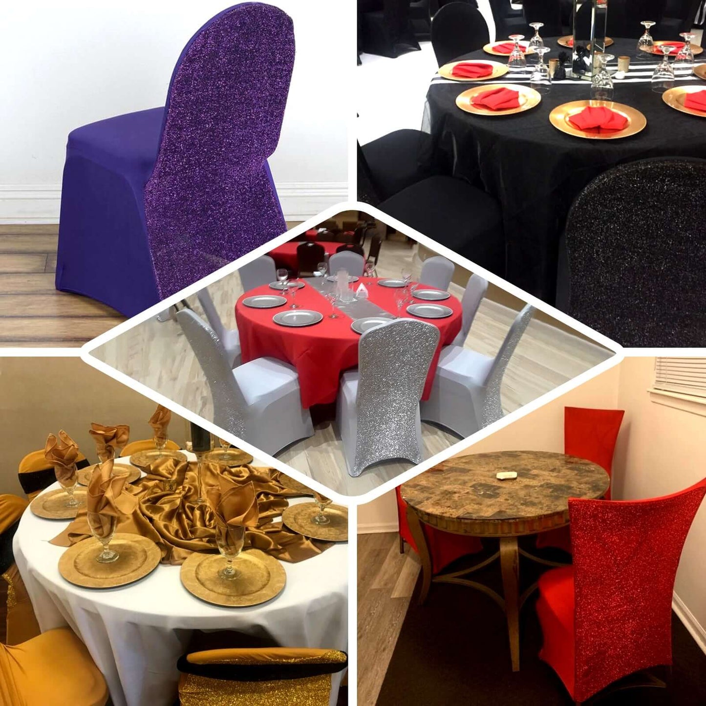 Spandex Chair Cover with Metallic Shimmer Tinsel Back for Banquet Chairs Burgundy - Fitted Slipcover